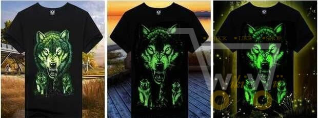 3D Glow in the Dark Wolf Printed T-Shirt - WikiWii