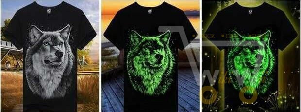 3D Glow in the Dark Wolf Printed T-Shirt - WikiWii