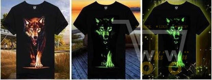 3D Glow in the Dark Wolf Printed T-Shirt - WikiWii