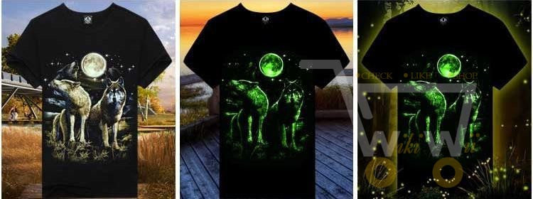 3D Glow in the Dark Wolf Printed T-Shirt - WikiWii