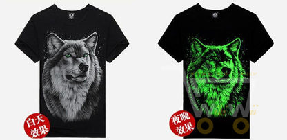 3D Glow in the Dark Wolf Printed T-Shirt - WikiWii