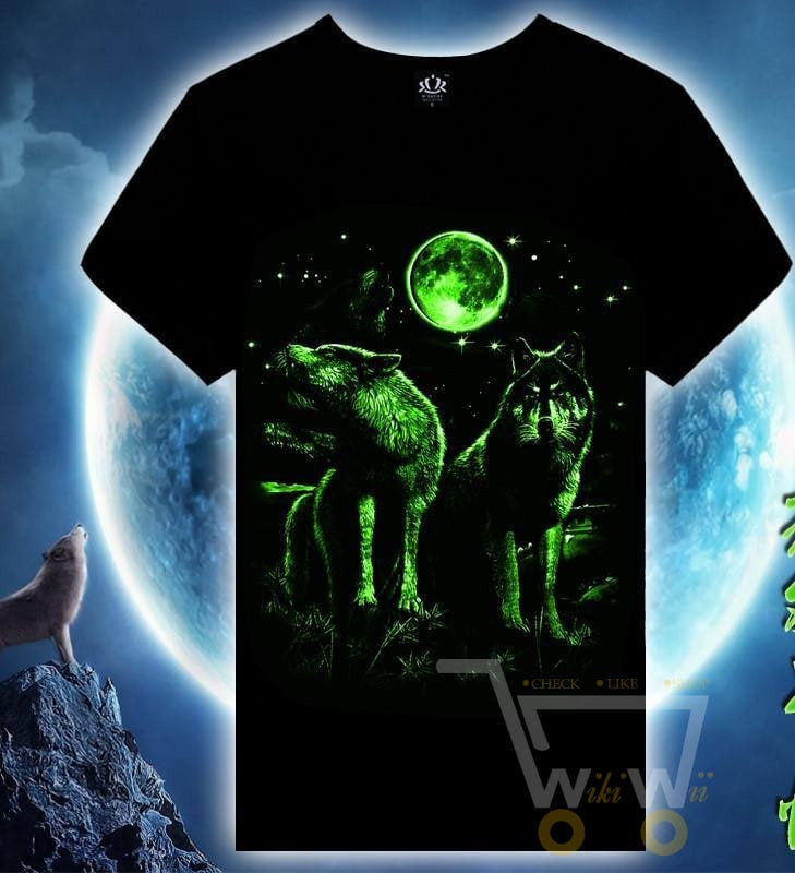 3D Glow in the Dark Wolf Printed T-Shirt - WikiWii