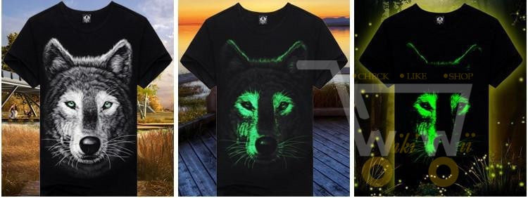 3D Glow in the Dark Wolf Printed T-Shirt - WikiWii