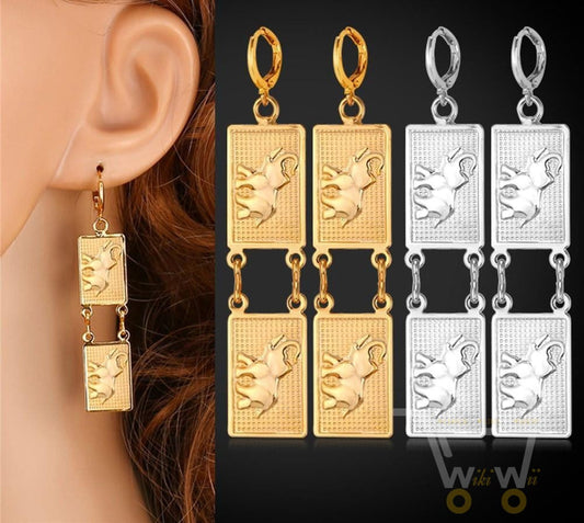 18K Gold Plated / Platinum Plated Square Shape Elephant Earrings - WikiWii