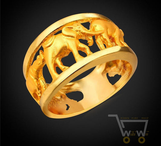 18K Gold Plated African Elephant Ring - WikiWii