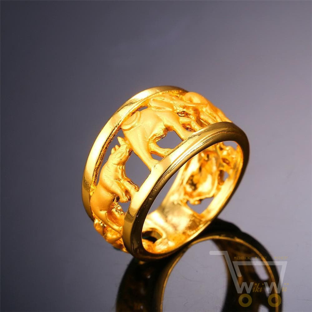 18K Gold Plated African Elephant Ring - WikiWii