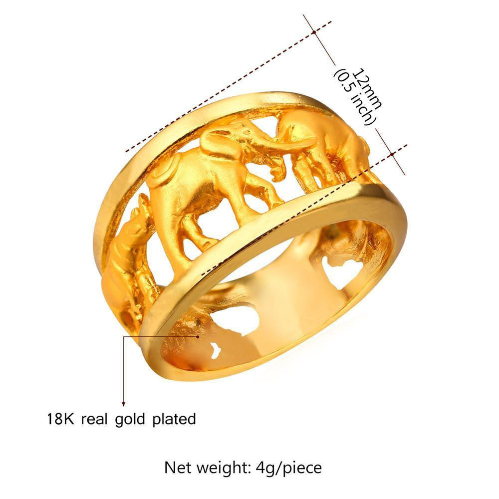 18K Gold Plated African Elephant Ring - WikiWii