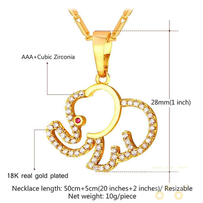 18K Gold/Platinum Plated Cute Elephant Necklace - WikiWii