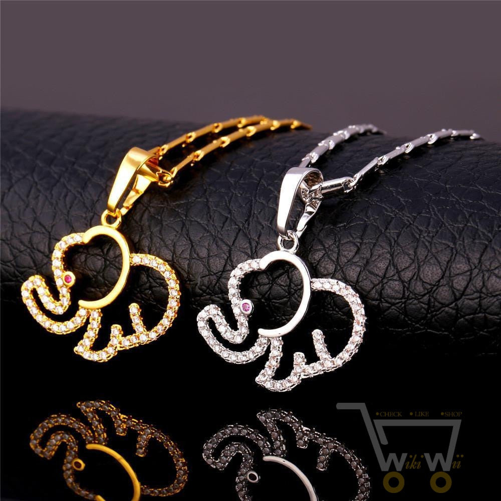 18K Gold/Platinum Plated Cute Elephant Necklace - WikiWii