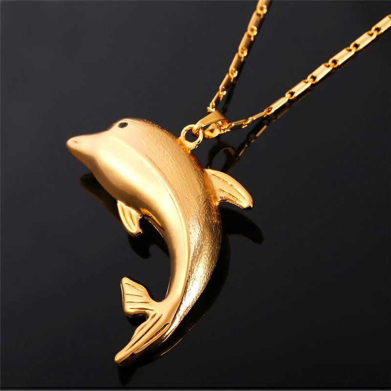 18K Gold/Platinum Plated Dolphin Necklace - WikiWii