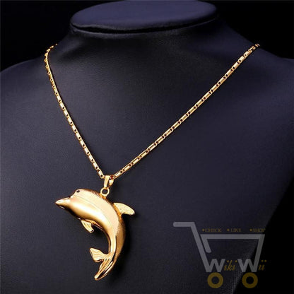 18K Gold/Platinum Plated Dolphin Necklace - WikiWii