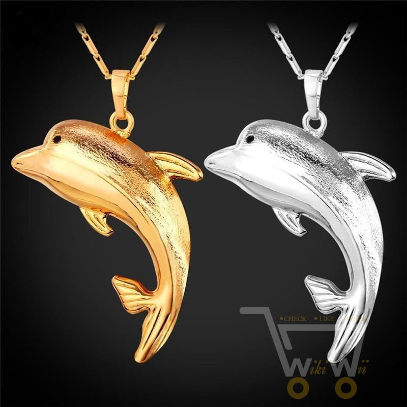 18K Gold/Platinum Plated Dolphin Necklace - WikiWii