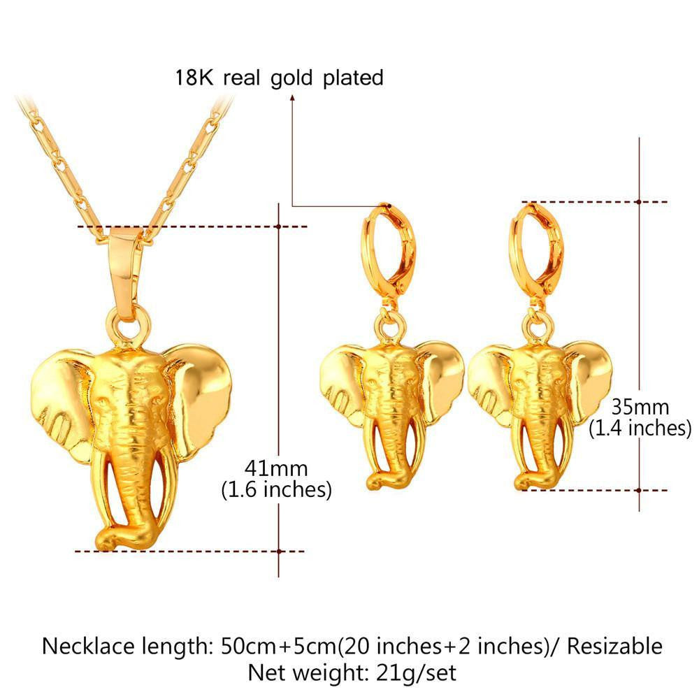 18k gold plated Cute Elephant Necklace Earrings Set - WikiWii