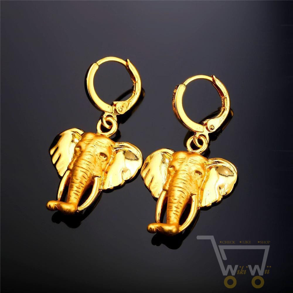 18k gold plated Cute Elephant Necklace Earrings Set - WikiWii