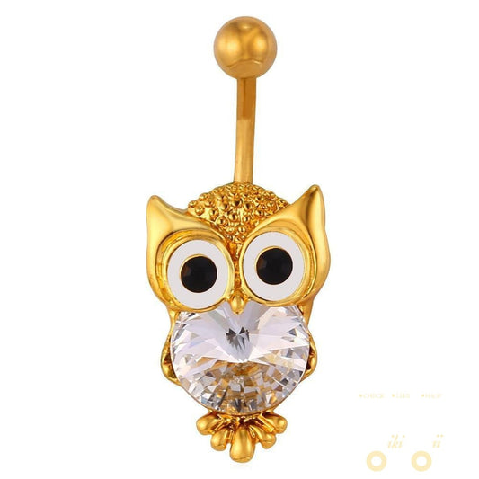 18K Gold Plated / Platinum Plated Owl Belly Button Ring - WikiWii