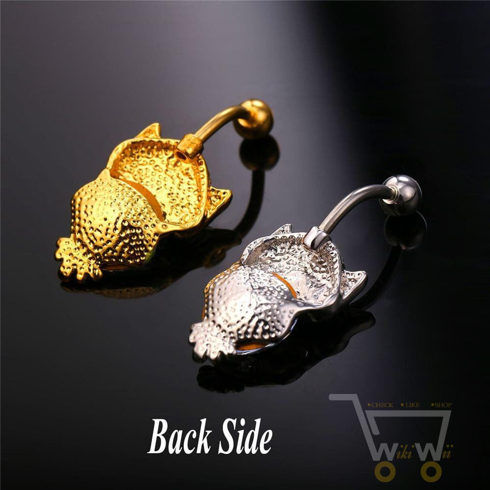 18K Gold Plated / Platinum Plated Owl Belly Button Ring - WikiWii