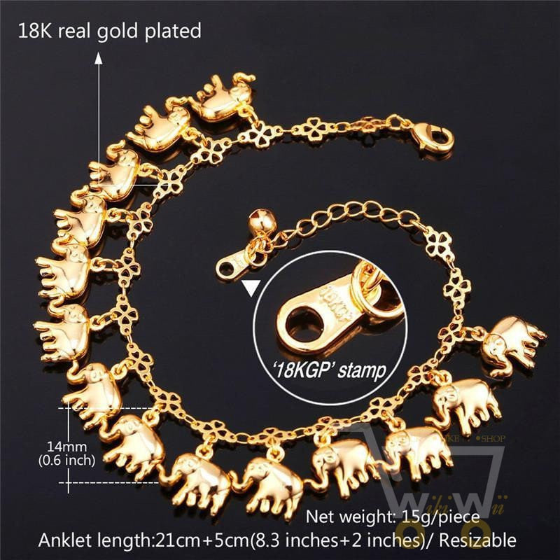 18K Gold /Platinum Plated  Elephant Anklet Bracelets - WikiWii