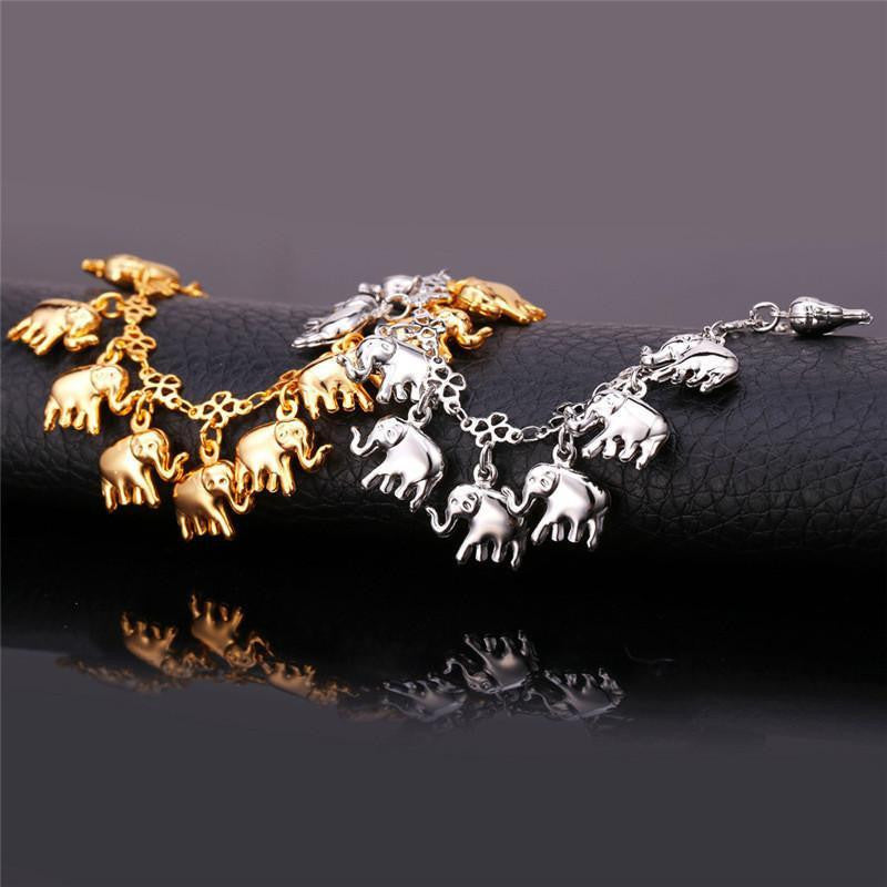 18K Gold /Platinum Plated  Elephant Anklet Bracelets - WikiWii