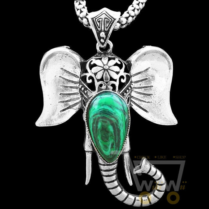 ANtique Silver Plated Elephant Pendant Turquoise Necklace - WikiWii