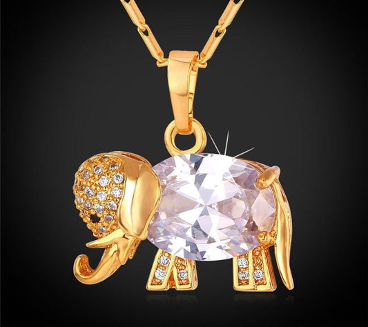 18K Gold/Platinum Plated Cute Elephant Necklace - WikiWii