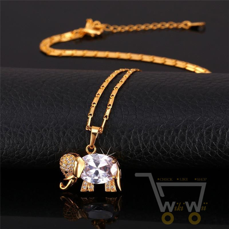 18K Gold/Platinum Plated Cute Elephant Necklace - WikiWii