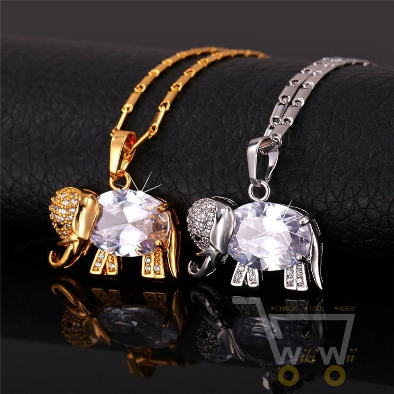 18K Gold/Platinum Plated Cute Elephant Necklace - WikiWii