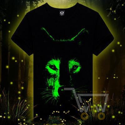 3D Glow in the Dark Wolf Printed T-Shirt - WikiWii