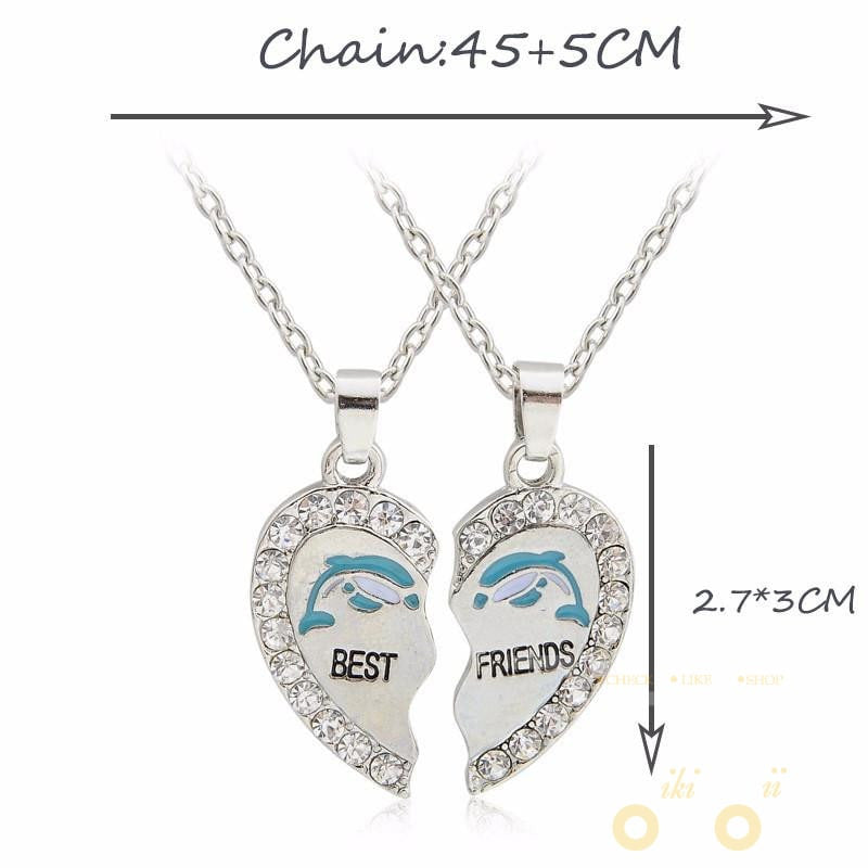 Best Friends dolphin heart shape necklace - WikiWii