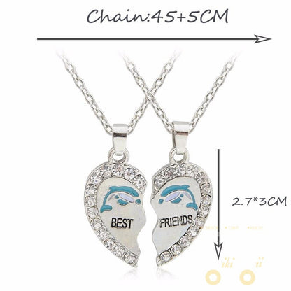 Best Friends dolphin heart shape necklace - WikiWii