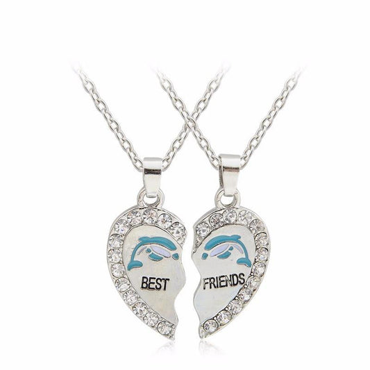 Best Friends dolphin heart shape necklace - WikiWii