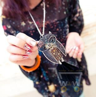 Bird Owl Rhinestone Necklace - WikiWii