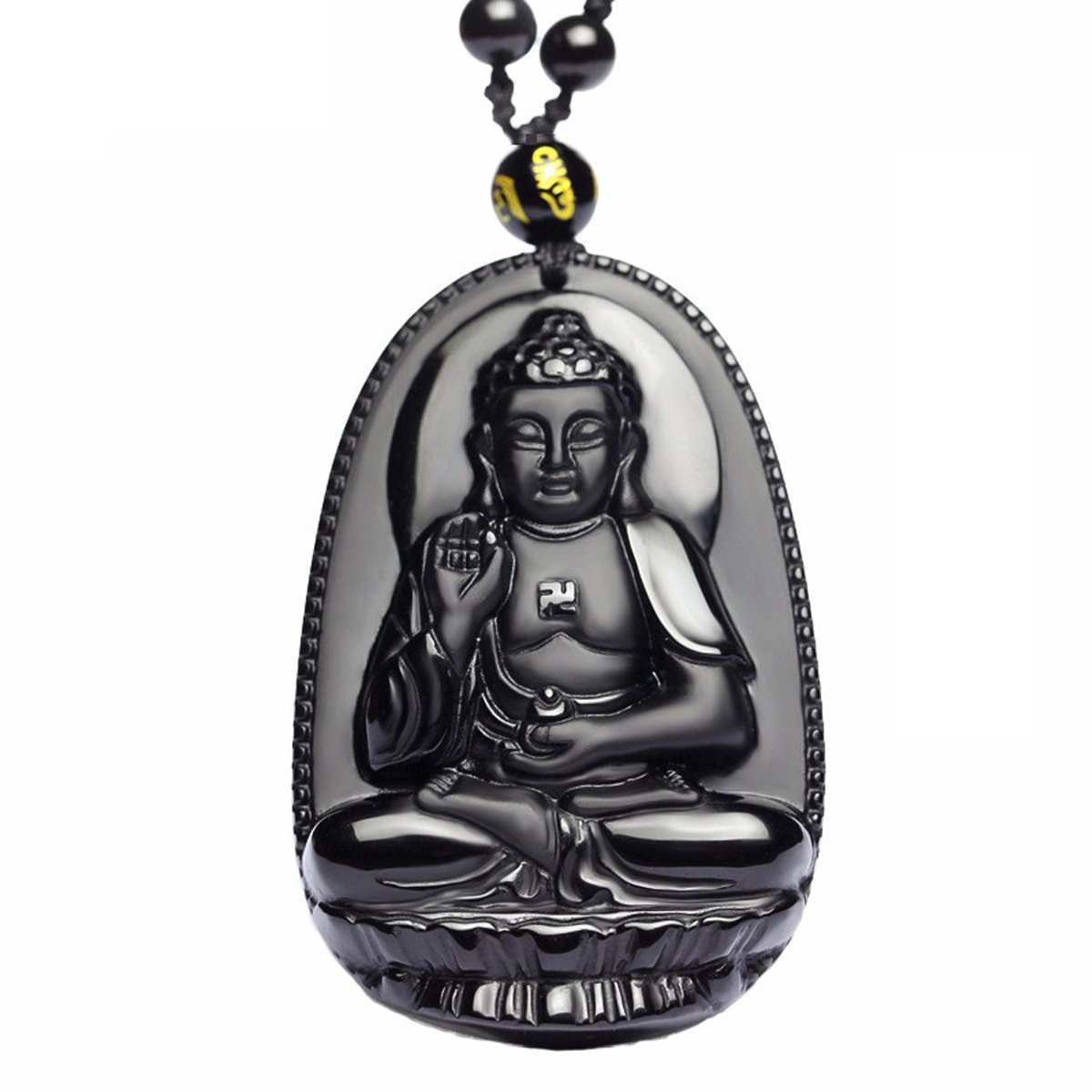 Black Obsidian Stone Buddha Necklace - WikiWii