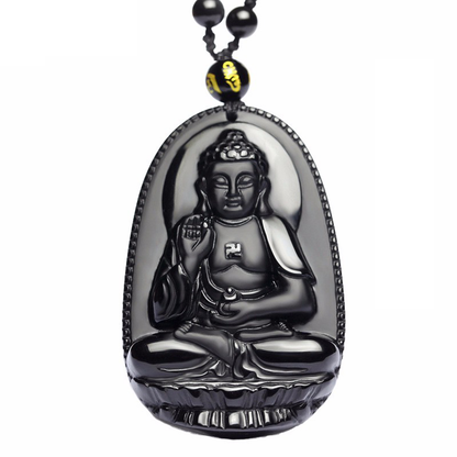 Black Obsidian Stone Buddha Necklace - WikiWii