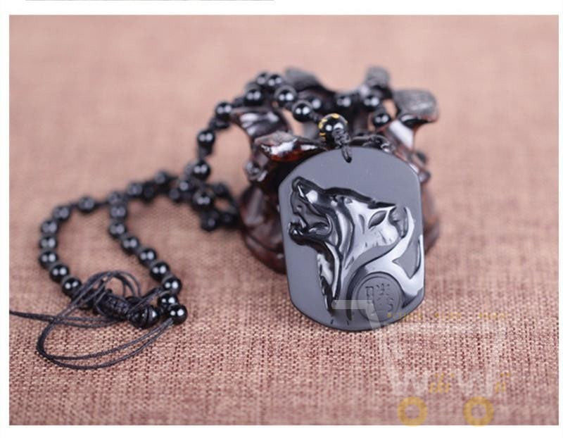 Black Obsidian Wolf Head Necklace - WikiWii