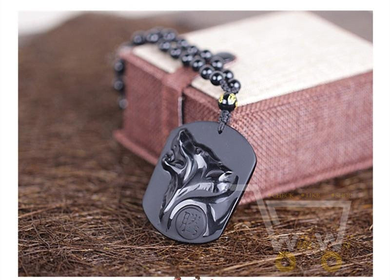 Black Obsidian Wolf Head Necklace - WikiWii