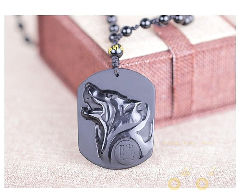 Black Obsidian Wolf Head Necklace - WikiWii