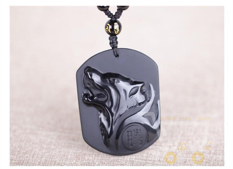 Black Obsidian Wolf Head Necklace - WikiWii