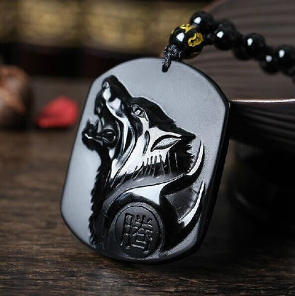 Black Obsidian Wolf Head Necklace - WikiWii