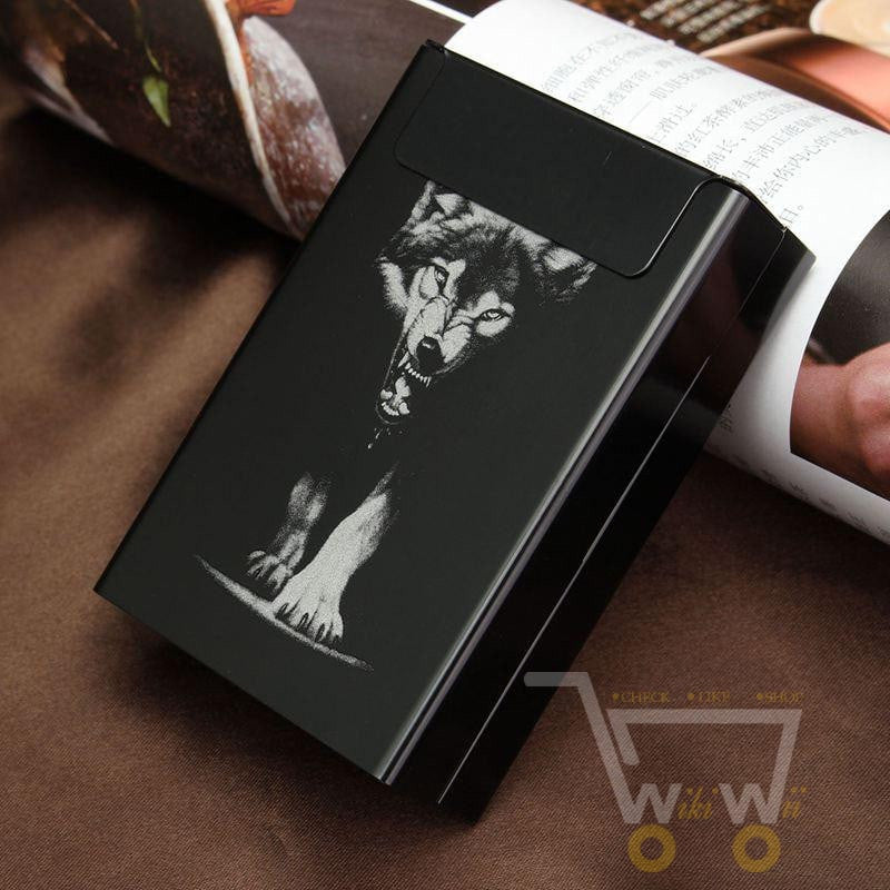 Black Wolf Metal Cigarette Case- Automatic Cigarette Holder - WikiWii