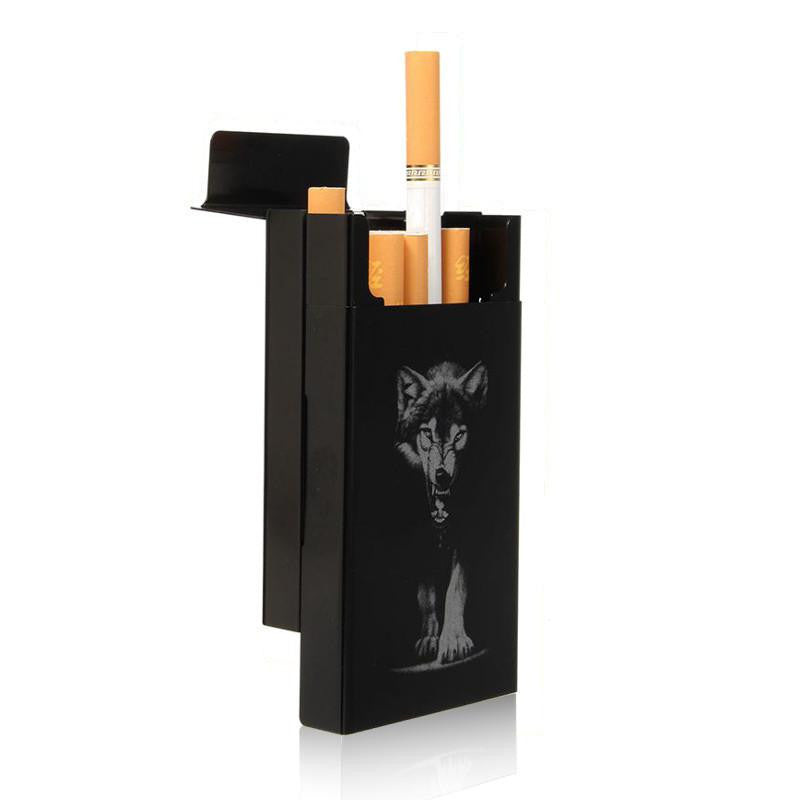 Black Wolf Metal Cigarette Case- Automatic Cigarette Holder - WikiWii