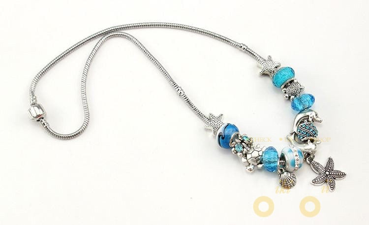 Blue Beads Necklace Starfish / Sea Turtle / Dolphin - WikiWii