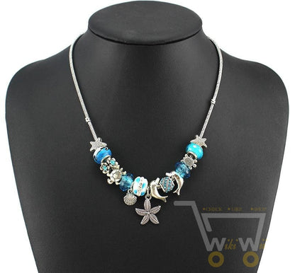 Blue Beads Necklace Starfish / Sea Turtle / Dolphin - WikiWii