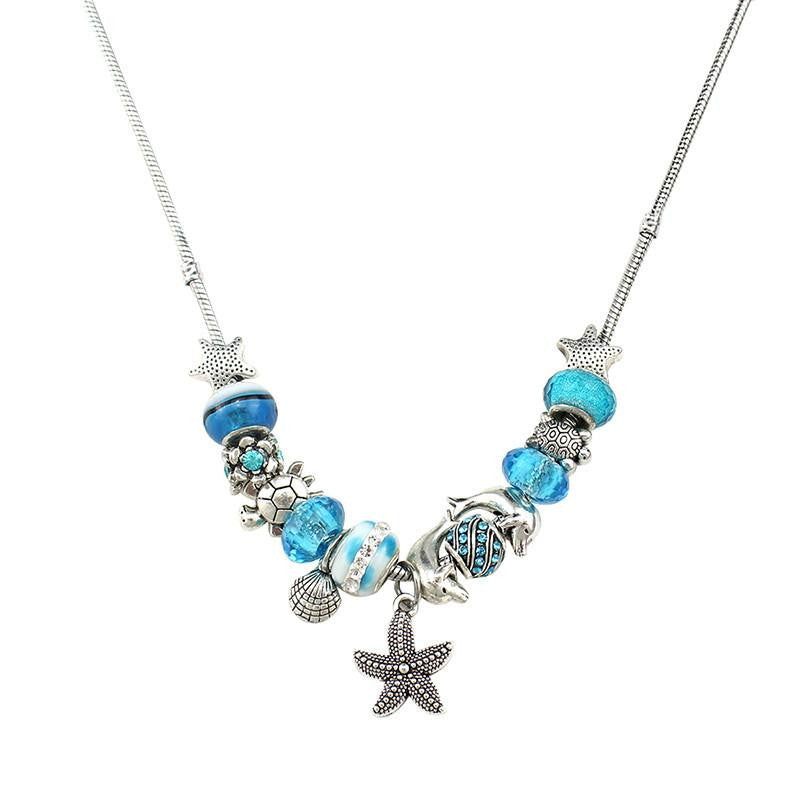 Blue Beads Necklace Starfish / Sea Turtle / Dolphin - WikiWii