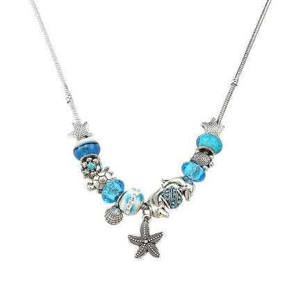 Blue Beads Necklace Starfish / Sea Turtle / Dolphin - WikiWii