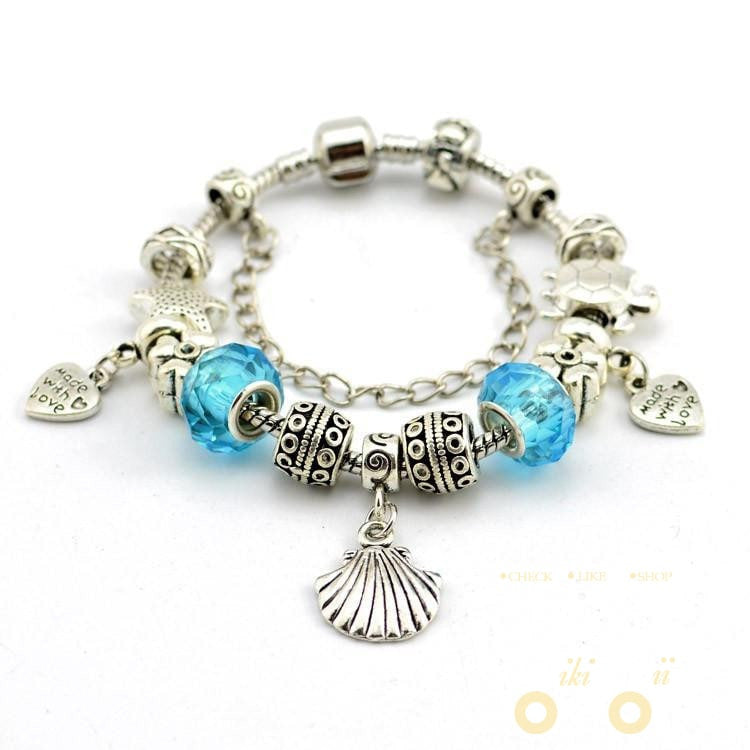 Blue Crystal Plated Silver Beads Lovely Sea turtle Bracelets - WikiWii