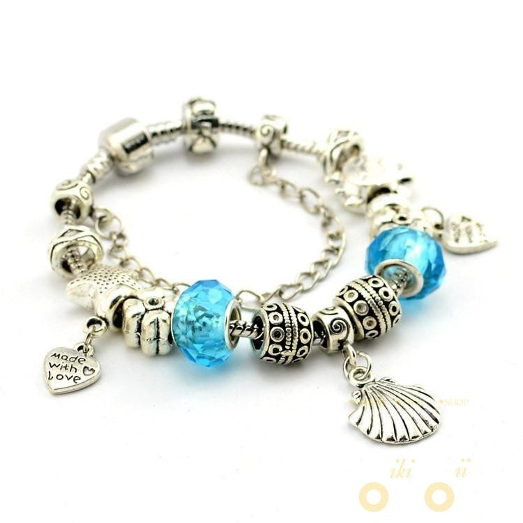 Blue Crystal Plated Silver Beads Lovely Sea turtle Bracelets - WikiWii