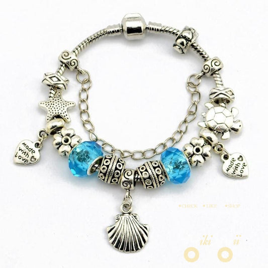 Blue Crystal Plated Silver Beads Lovely Sea turtle Bracelets - WikiWii