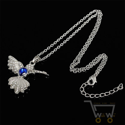 Blue Rhinestone Hummingbird Necklace - WikiWii