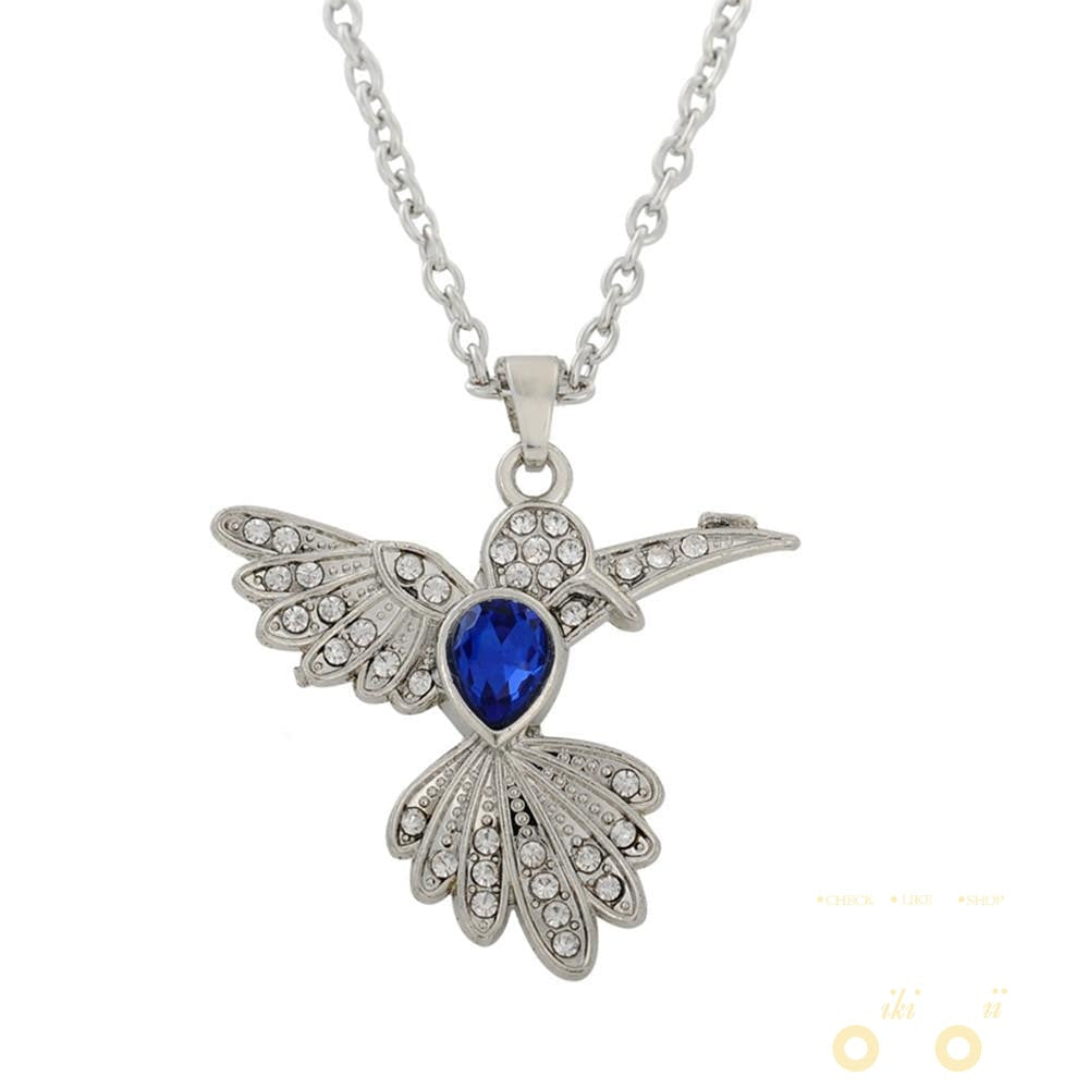 Blue Rhinestone Hummingbird Necklace - WikiWii