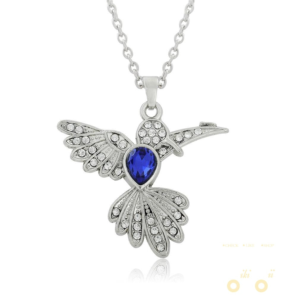 Blue Rhinestone Hummingbird Necklace - WikiWii